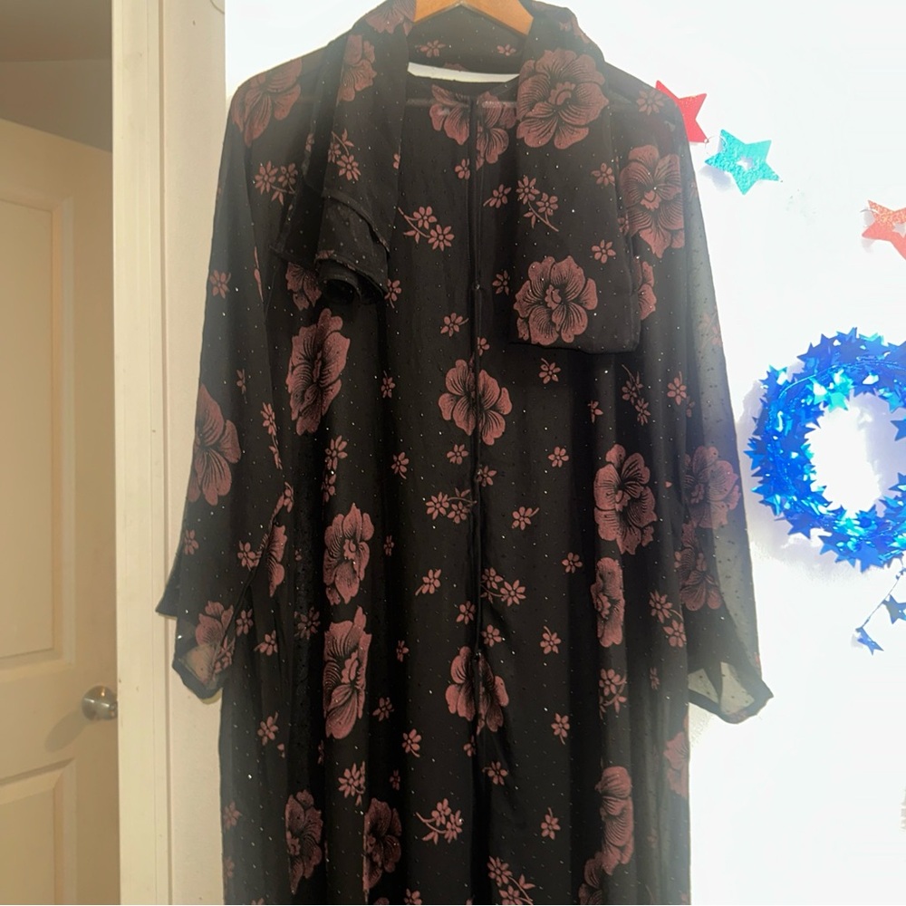 No. 6 Black and Pink Floral Long Sleeve Dress
